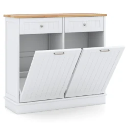 Kommode für Mülleimer mit 2 Türen & Schneidebrett & Holz-Arbeitplatte & 2 Schubladen Weiß