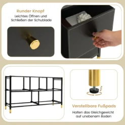 Kommode für Schlafzimmer mit 5 Schubladen breite Stoffkommode mit Metallrahmen 100 x 30 x 58,5 cm Schwarz