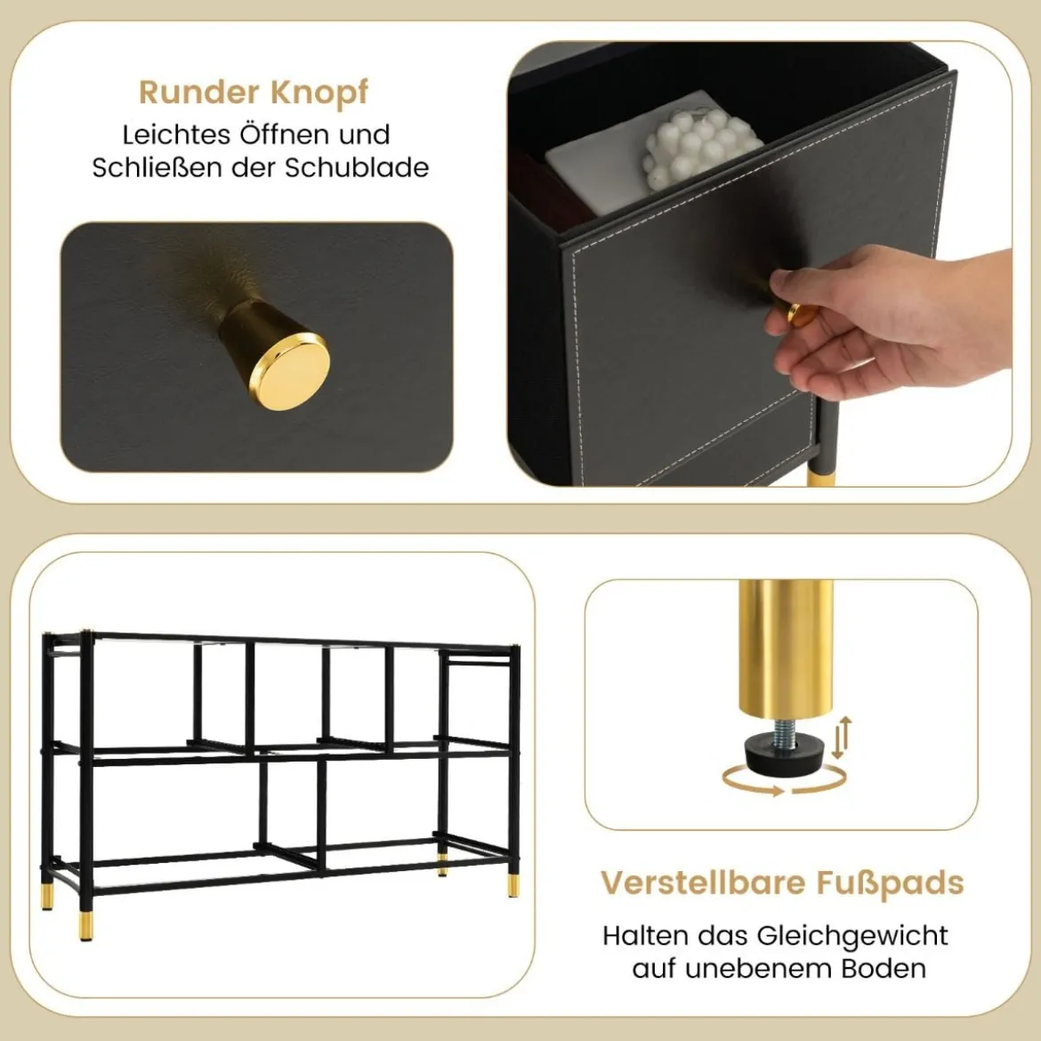 Kommode für Schlafzimmer mit 5 Schubladen breite Stoffkommode mit Metallrahmen 100 x 30 x 58,5 cm Schwarz