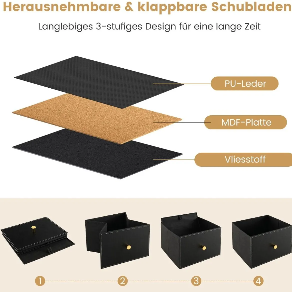 Kommode für Schlafzimmer mit 5 Schubladen breite Stoffkommode mit Metallrahmen 100 x 30 x 58,5 cm Schwarz