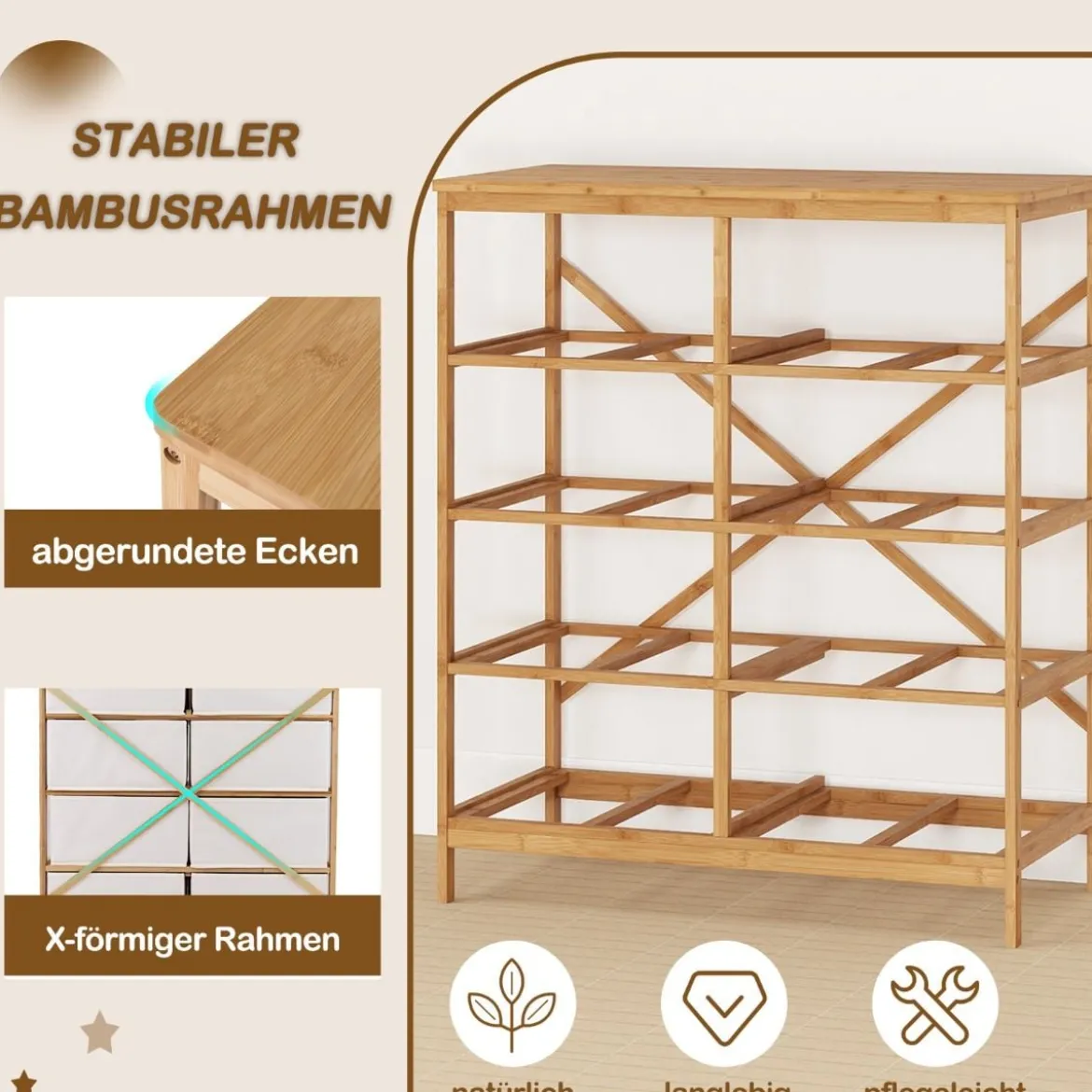 Kommode mit 8 Abnehmbaren Stoffschubladen & Bambusrahmen Schubladenschrank