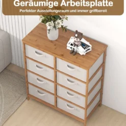 Kommode mit 8 Abnehmbaren Stoffschubladen & Bambusrahmen Schubladenschrank