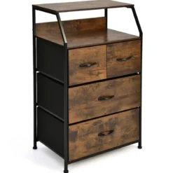 Kommode mit 4 Faltbaren Stoffschubladen & Metallrahmen Industriell Sideboard 60 x 39 x 96 cm