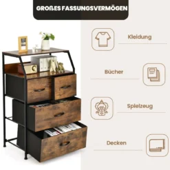 Kommode mit 4 Faltbaren Stoffschubladen & Metallrahmen Industriell Sideboard 60 x 39 x 96 cm