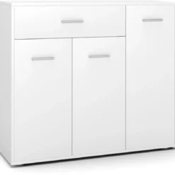 Kommode mit Schublade Holzschrank mit Verstellbaren Einlegeböden 90 x 29 x 82 cm Weiß