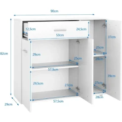 Kommode mit Schublade Holzschrank mit Verstellbaren Einlegeböden 90 x 29 x 82 cm Weiß