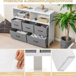 Kommode mit 5 Schubladen Aufbewahrungsschrank mit offenen Regalen 100 x 30 x 78 cm
