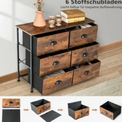Kommode mit 6 Schubladen Faltbaren Stoffschubladen & Rostfreiem Eisenrahmen & Holzplatten