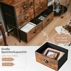 Kommode mit 6 Schubladen Faltbaren Stoffschubladen & Rostfreiem Eisenrahmen & Holzplatten