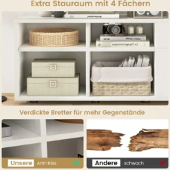 Kommode mit 2 Schubladen & 4 Fächern & Verstellbaren Füßen Sideboard TV-Schrank Weiß