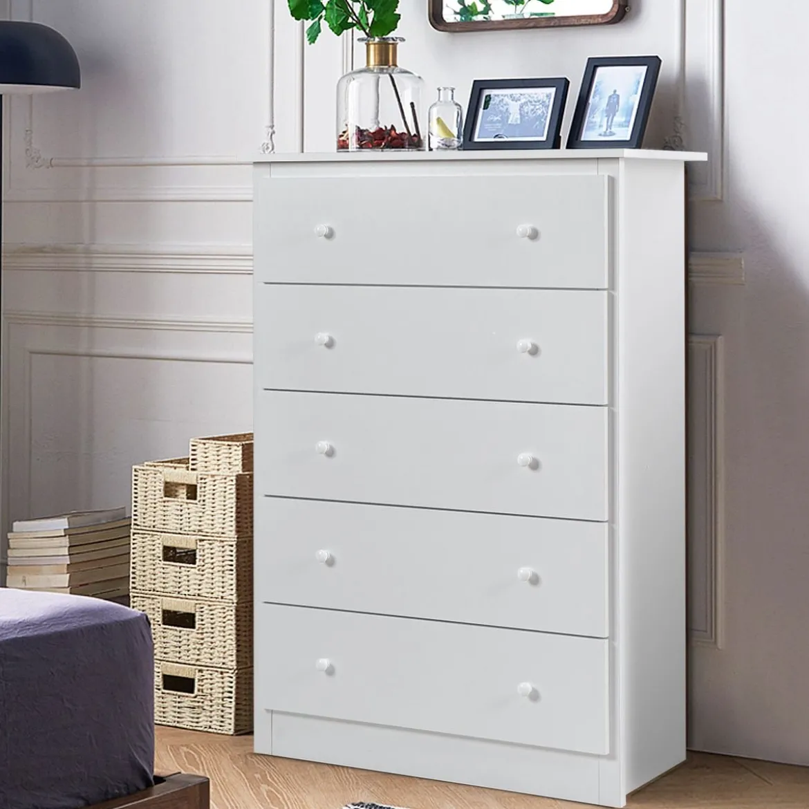 Kommode mit 5 Schubladen Holz Sideboard Modern Schubladenschrank 80 x 40 x 115 cm Weiß