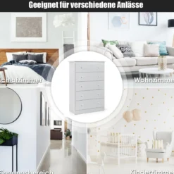 Kommode mit 5 Schubladen Holz Sideboard Modern Schubladenschrank 80 x 40 x 115 cm Weiß