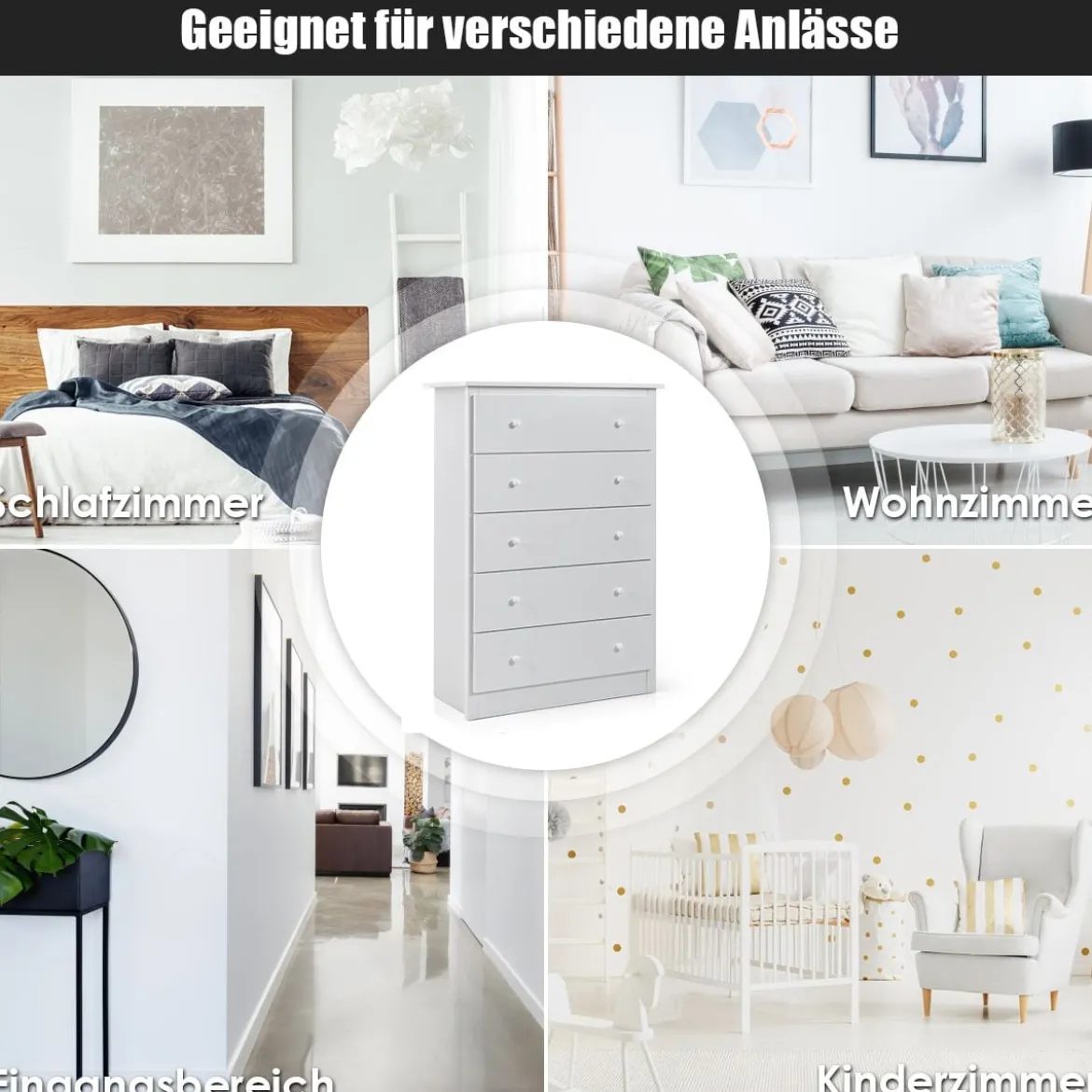 Kommode mit 5 Schubladen Holz Sideboard Modern Schubladenschrank 80 x 40 x 115 cm Weiß