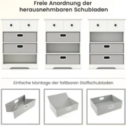 Kommode mit 4 Schubladen Kommodenschrank mit offenen Regalen Nachttisch Aufbewahrungskommode 58 x 42 x 75 cm Weiß