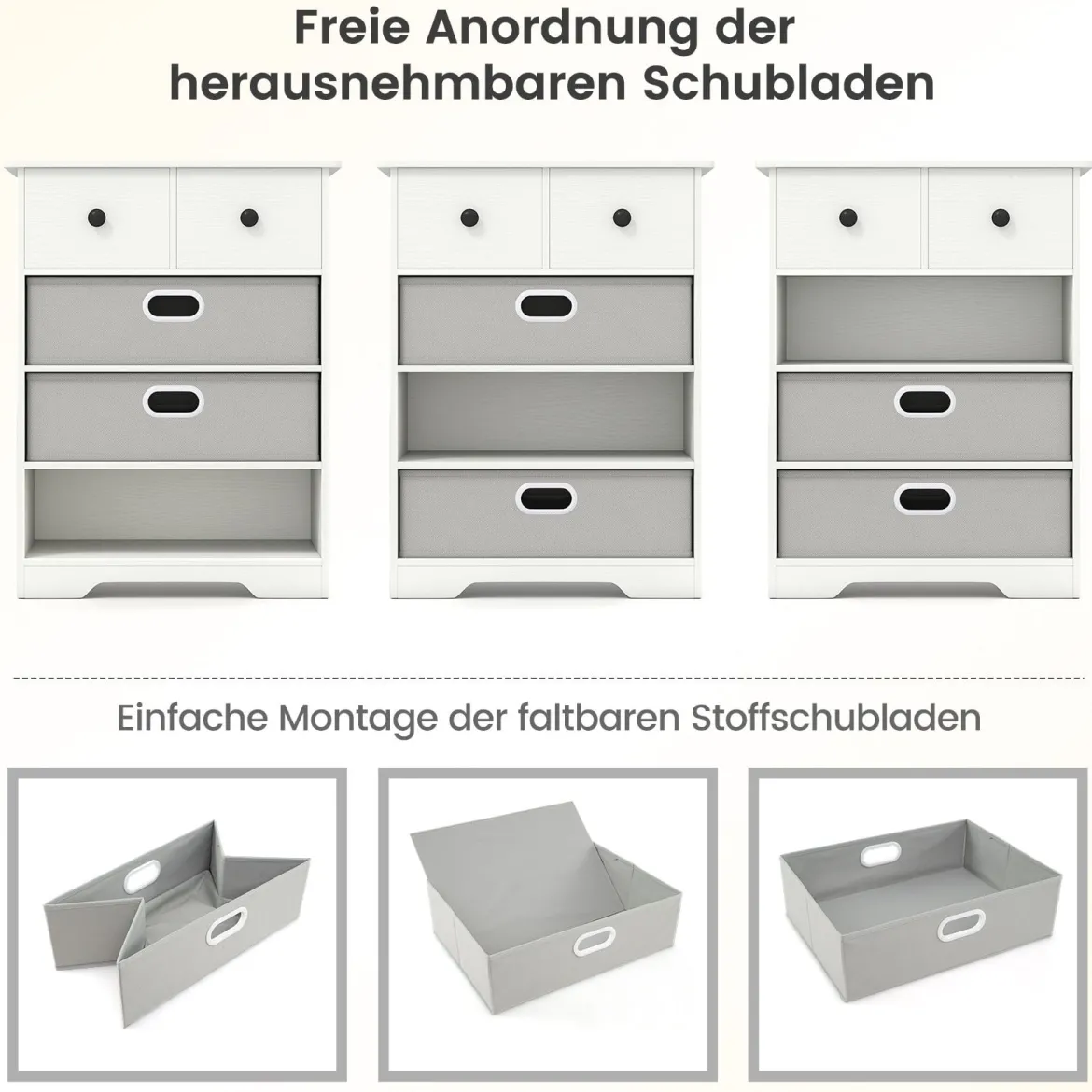 Kommode mit 4 Schubladen Kommodenschrank mit offenen Regalen Nachttisch Aufbewahrungskommode 58 x 42 x 75 cm Weiß