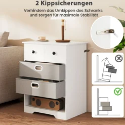 Kommode mit 4 Schubladen Kommodenschrank mit offenen Regalen Nachttisch Aufbewahrungskommode 58 x 42 x 75 cm Weiß
