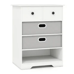 Kommode mit 4 Schubladen Kommodenschrank mit offenen Regalen Nachttisch Aufbewahrungskommode 58 x 42 x 75 cm Weiß
