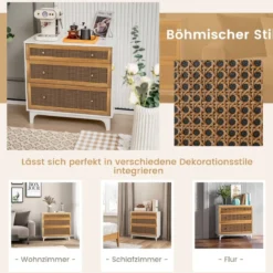 Kommode mit 3 Schubladen Moderner Schubladenschrank mit Kippschutz 80 x 40 x 78 cm Weiß und Braun