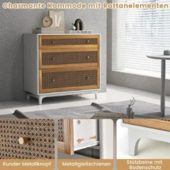 Kommode mit 3 Schubladen Moderner Schubladenschrank mit Kippschutz 80 x 40 x 78 cm Weiß und Braun