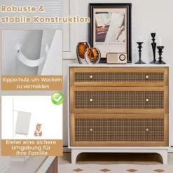 Kommode mit 3 Schubladen Moderner Schubladenschrank mit Kippschutz 80 x 40 x 78 cm Weiß und Braun