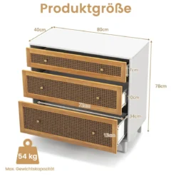 Kommode mit 3 Schubladen Moderner Schubladenschrank mit Kippschutz 80 x 40 x 78 cm Weiß und Braun