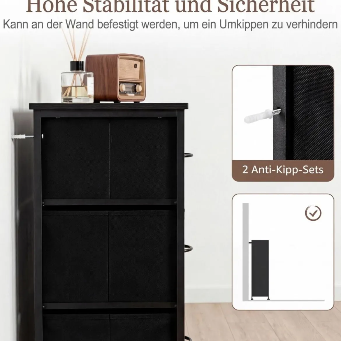 Kommode mit 11 Schubladen Schubladenschrank mit Stoffkommode & Metallrahmen & Holzoberfläche