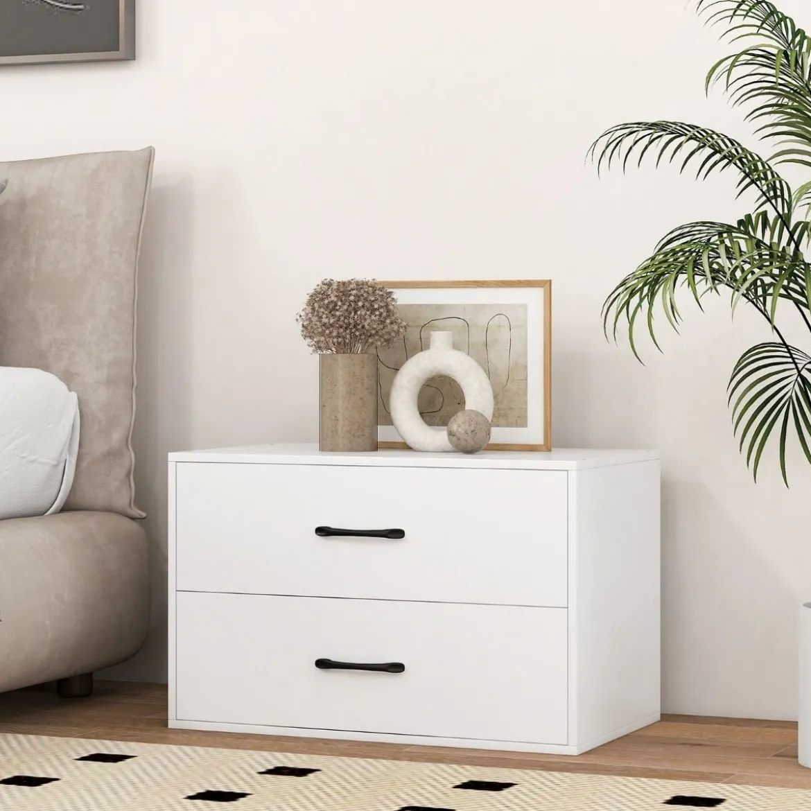 Kommode mit 2 Schubladen Schubladenschrank stapelbar Sideboard aus Holz 60 x 34 x 38 cm Schwarz/Weiß/Walnuss