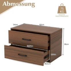 Kommode mit 2 Schubladen Schubladenschrank stapelbar Sideboard aus Holz 60 x 34 x 38 cm Schwarz/Weiß/Walnuss
