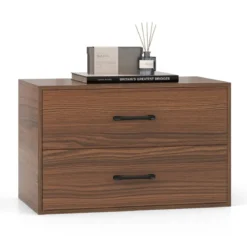 Kommode mit 2 Schubladen Schubladenschrank stapelbar Sideboard aus Holz 60 x 34 x 38 cm Schwarz/Weiß/Walnuss
