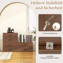 Kommode mit 2 Schubladen Schubladenschrank stapelbar Sideboard aus Holz 60 x 34 x 38 cm Schwarz/Weiß/Walnuss