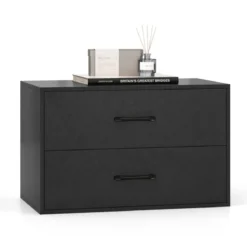 Kommode mit 2 Schubladen Schubladenschrank stapelbar Sideboard aus Holz 60 x 34 x 38 cm Schwarz/Weiß/Walnuss