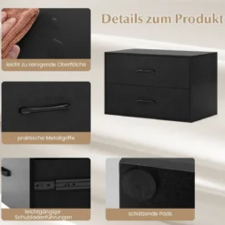 Kommode mit 2 Schubladen Schubladenschrank stapelbar Sideboard aus Holz 60 x 34 x 38 cm Schwarz/Weiß/Walnuss