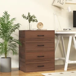 Kommode mit 2 Schubladen Schubladenschrank stapelbar Sideboard aus Holz 60 x 34 x 38 cm Schwarz/Weiß/Walnuss