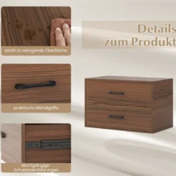 Kommode mit 2 Schubladen Schubladenschrank stapelbar Sideboard aus Holz 60 x 34 x 38 cm Schwarz/Weiß/Walnuss