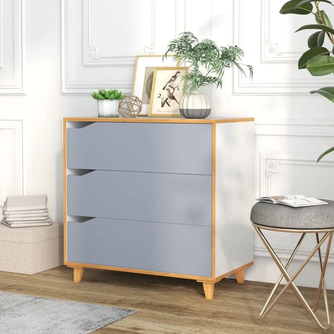 Kommode mit Schubladen Sideboard Holz Schubladenschrank für Schlafzimmer 75 x 42 x 75 cm Grau