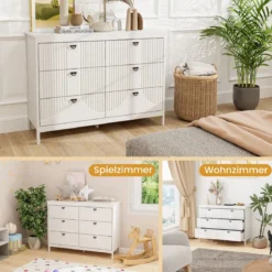 Kommode mit 6 Schubladen Sideboard Weiß aus Holz Schubladenschrank modern 106 x 40 x 79 cm