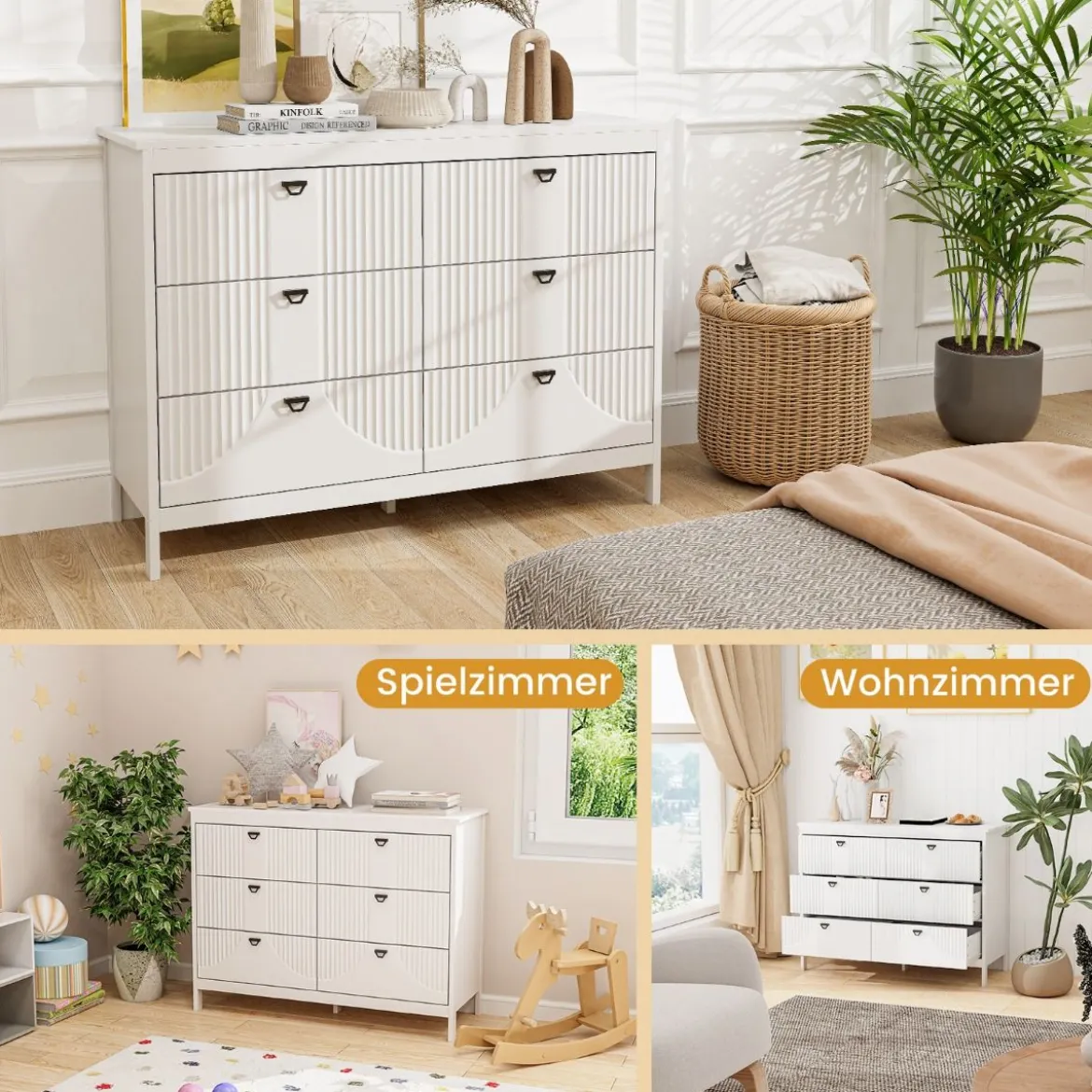 Kommode mit 6 Schubladen Sideboard Weiß aus Holz Schubladenschrank modern 106 x 40 x 79 cm