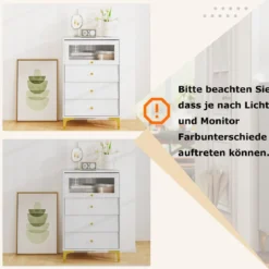 Kommode mit 3 Schubladen Sideboard mit hochklappbarer Glastür Aufbewahrungsschrank Weiß