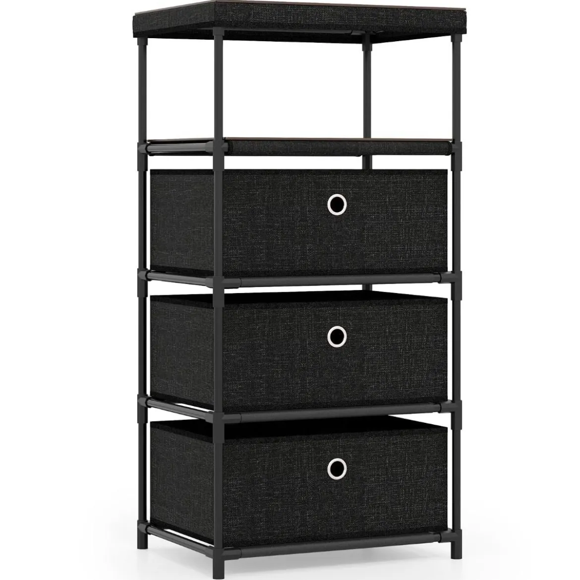 Kommode mit 3 Schubladen Stoffkommode mit Holzplatte Schwarz 40 x 30 x 81 cm