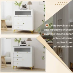 Kommode mit 3 Schubladen & 2 Türen Sideboard mit hochklappbarer Glastür 80 x 40 x 95,5 cm Weiß