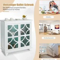 Kommode mit verstellbarem Regal Holz Sideboard mit Glastür Aufbewahrungsschrank für Küche Wohnzimmer Grün