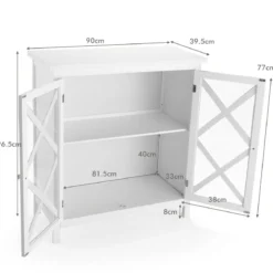 Kommode mit verstellbarem Regal Holz Sideboard mit Glastür Aufbewahrungsschrank für Küche Wohnzimmer
