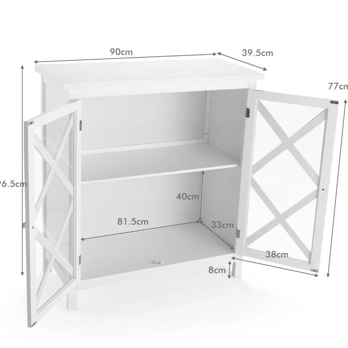 Kommode mit verstellbarem Regal Holz Sideboard mit Glastür Aufbewahrungsschrank für Küche Wohnzimmer
