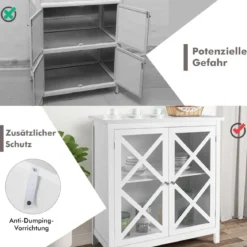 Kommode mit verstellbarem Regal Holz Sideboard mit Glastür Aufbewahrungsschrank für Küche Wohnzimmer