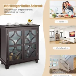 Kommode mit verstellbarem Regal Holz Sideboard mit Glastür Aufbewahrungsschrank für Küche Wohnzimmer Braun