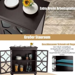 Kommode mit verstellbarem Regal Holz Sideboard mit Glastür Aufbewahrungsschrank für Küche Wohnzimmer Braun