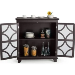 Kommode mit verstellbarem Regal Holz Sideboard mit Glastür Aufbewahrungsschrank für Küche Wohnzimmer Braun