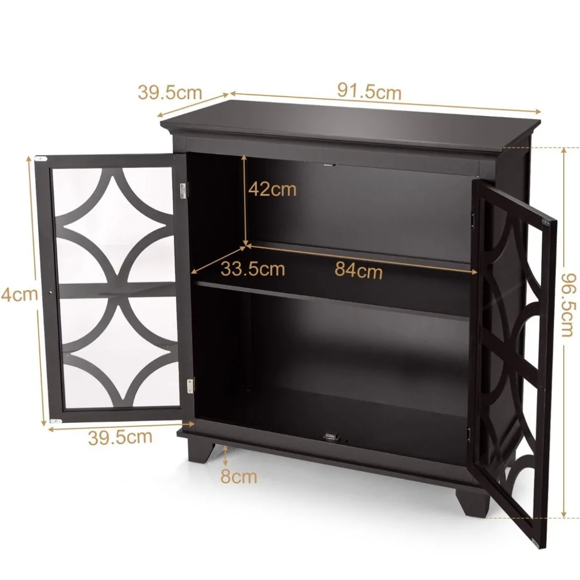 Kommode mit verstellbarem Regal Holz Sideboard mit Glastür Aufbewahrungsschrank für Küche Wohnzimmer Braun
