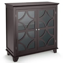 Kommode mit verstellbarem Regal Holz Sideboard mit Glastür Aufbewahrungsschrank für Küche Wohnzimmer Braun