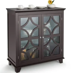 Kommode mit verstellbarem Regal Holz Sideboard mit Glastür Aufbewahrungsschrank für Küche Wohnzimmer Braun